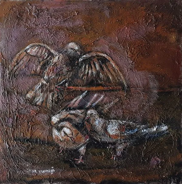 Oil Paint Pigeons Painting 4660