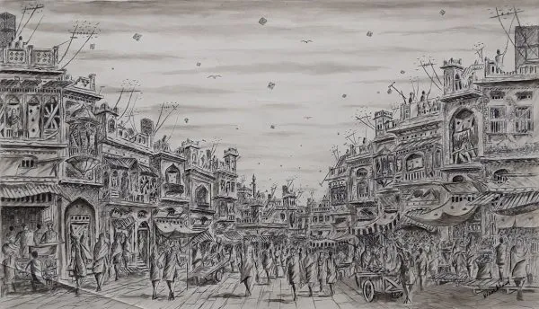 Pen & Ink Cityscape Painting 4568