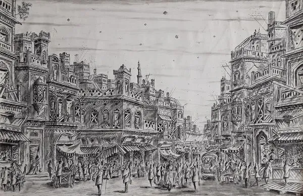 Pen & Ink Cityscape Painting 4570