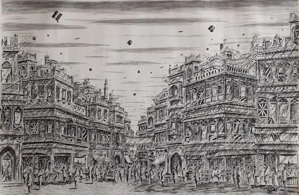 Pen & Ink Cityscape Painting 4620