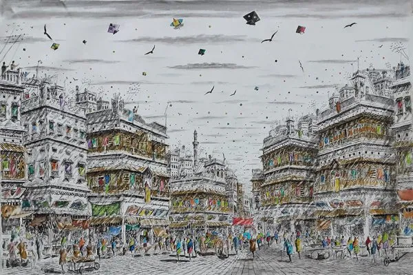 Pen & Ink Cityscape Painting 5221