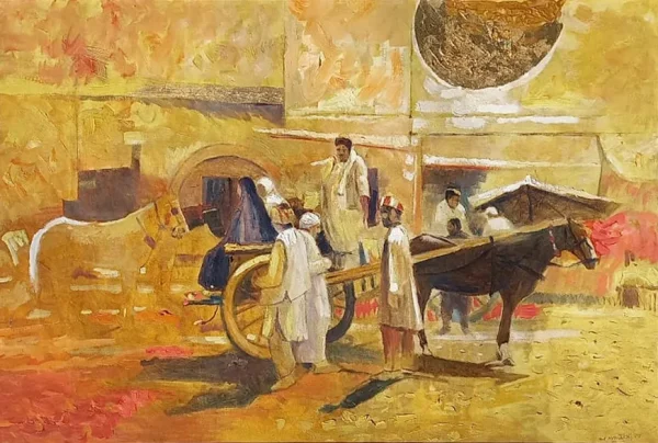Ghulam Mustafa, Oil on Canvas, Cityscapes, Old Lahore