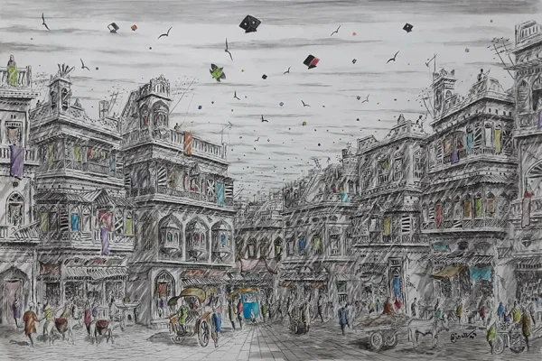 Nisar Ahmed, Pen & Ink on Canvas, Old Lahore