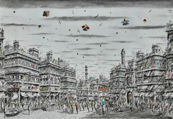 Nisar Ahmed, Pen & Ink on Canvas, Old Lahore