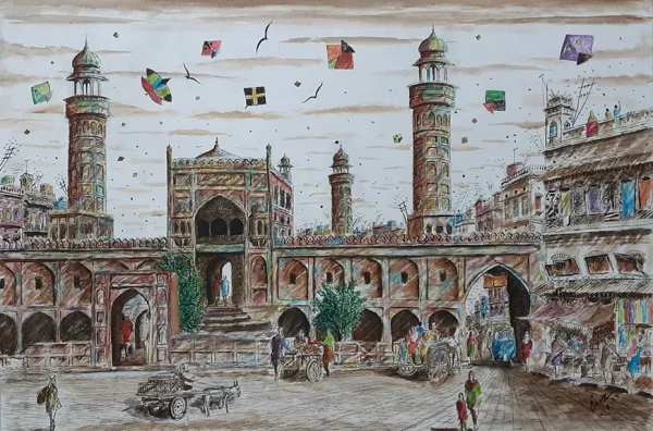Nisar Ahmed, Pen & Ink on Canvas, Old Lahore