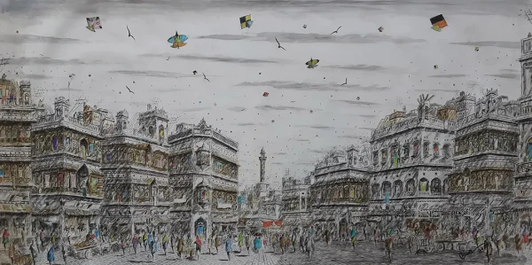 Nisar Ahmed, Pen & Ink on Canvas, Old Lahore
