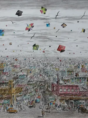 Nisar Ahmed, Pen & Ink on Canvas, Old Lahore