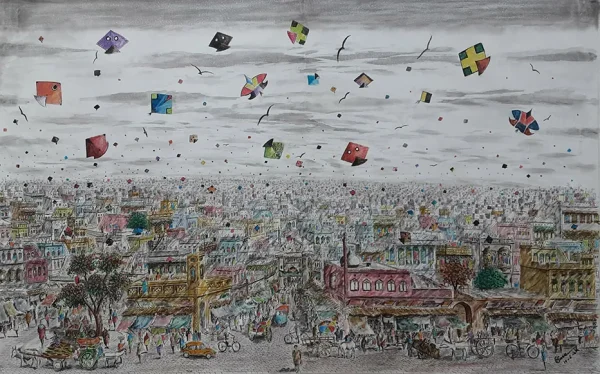 Nisar Ahmed, Pen & Ink on Canvas, Old Lahore