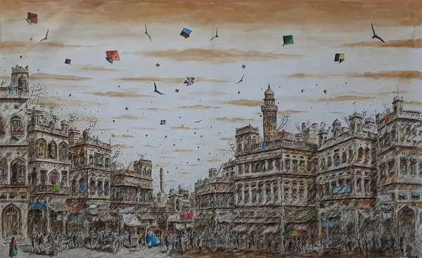 Nisar Ahmed, Pen & Ink on Canvas, Old Lahore