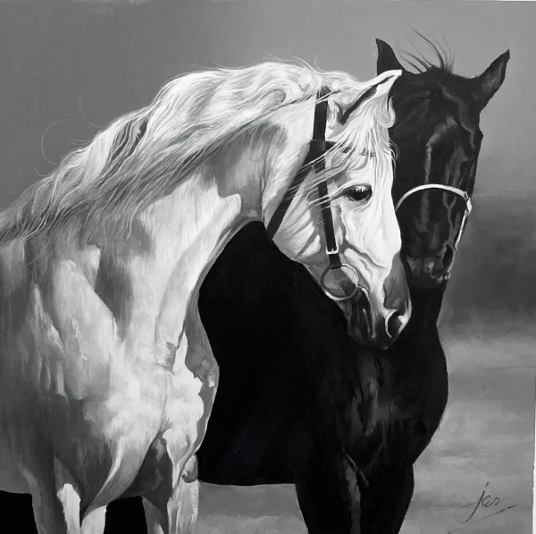 Jan Muhammad, Horses, Oil on Canvas