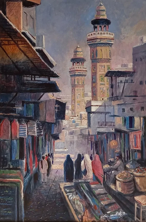 Ghulam Mustafa, Oil on Canvas, Cityscapes, Old Lahore