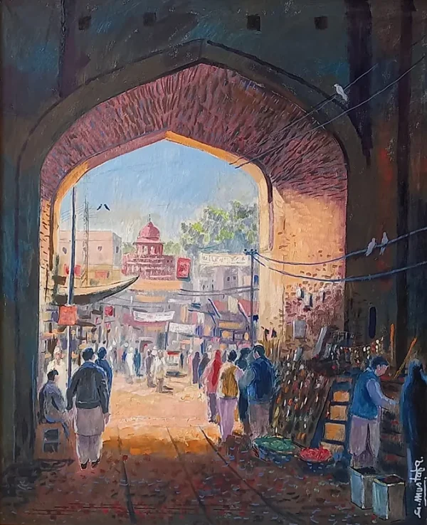 Ghulam Mustafa, Oil on Canvas, Cityscapes, Old Lahore